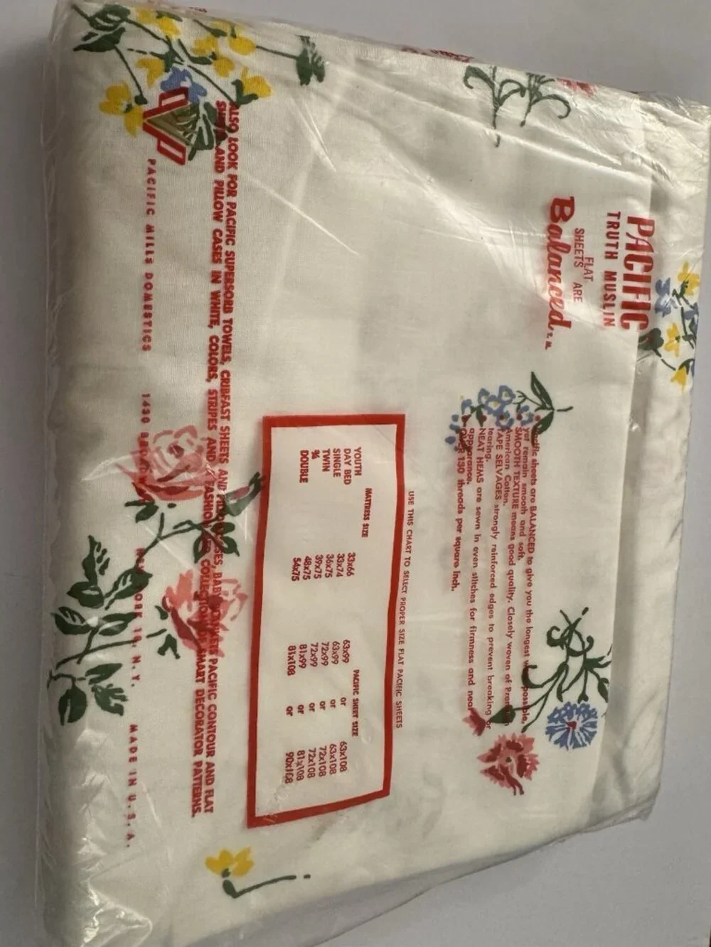 Vintage Pacific Truth Muslin Floral Double Bed Flat Sheet 100% Cotton New D32